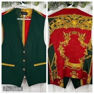 NEW ALTA MODA LUAN SARE Women Vest LARGE Vintage Mob Wife Italian Red & Green